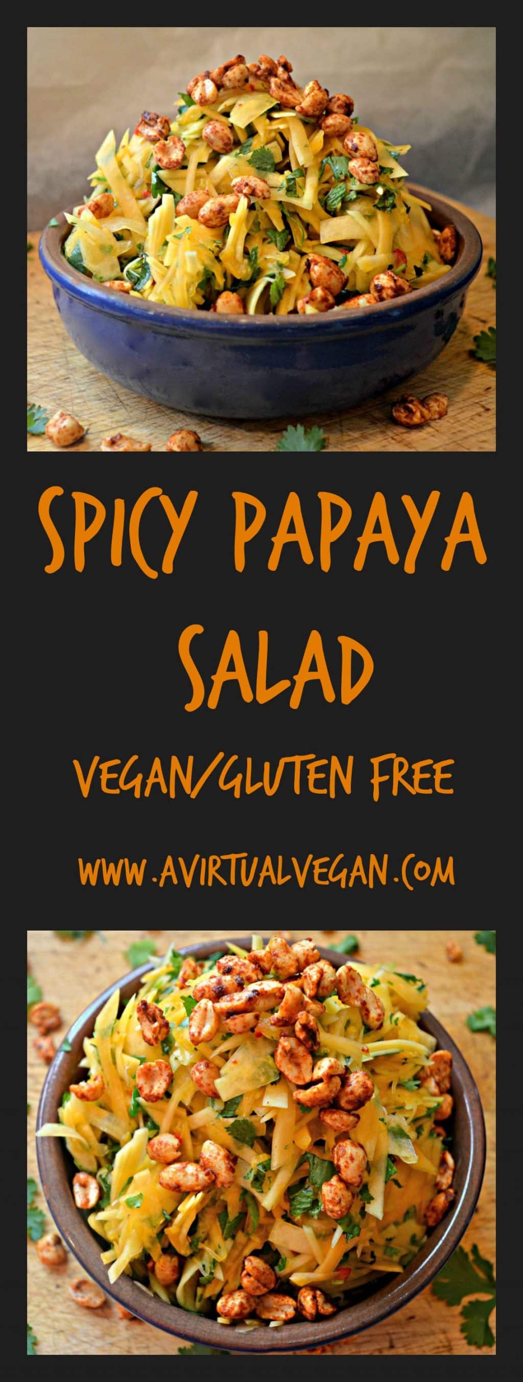 Fed up with boring green salad? Try this fresh and spicy papaya salad with smoky roasted peanuts and a lime chilli dressing. Fresh, vibrant and healthy. #papayasalad #papaya