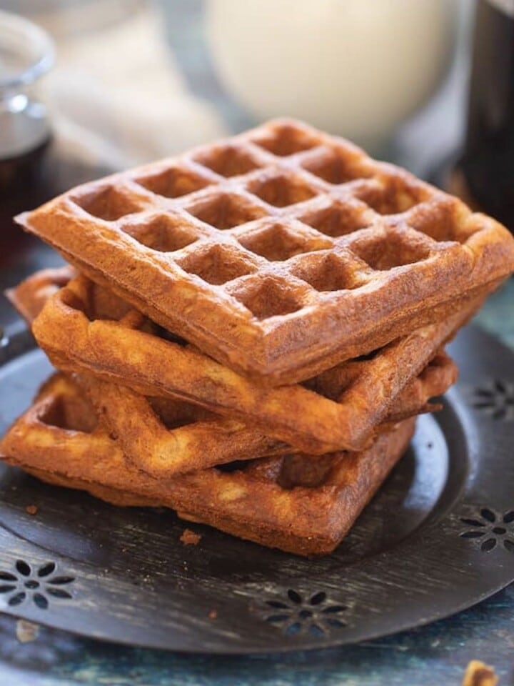 a stack of apple waffles