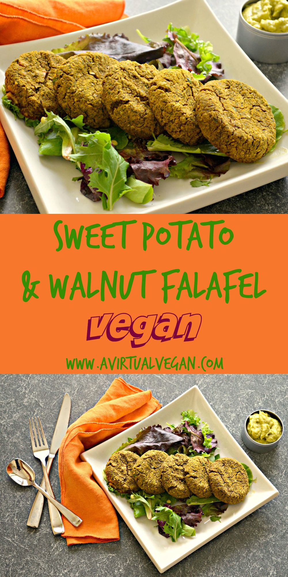 Delicious and healthy Sweet Potato Falafel with Walnuts. Baked not fried, perfectly moist and full of flavour. #falafel #vegan