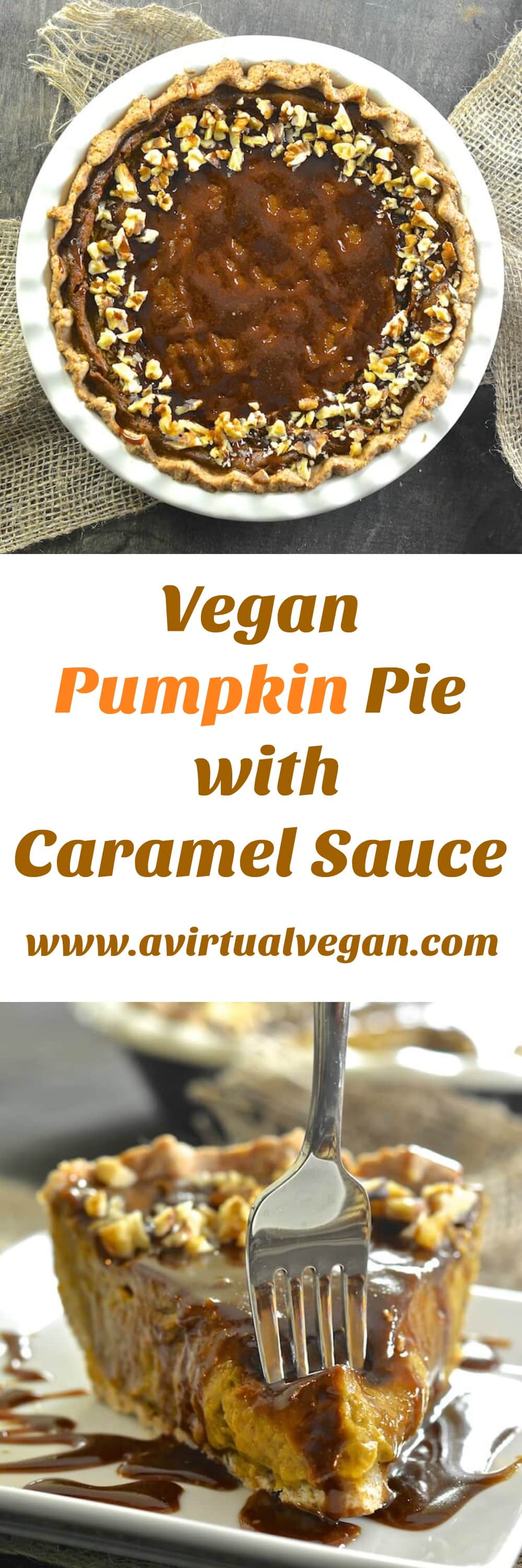 Velvety smooth, perfectly soft & custardy vegan pumpkin pie with a deliciously crisp pastry crust. Add to that a drizzle of decadently rich, warm caramel sauce & you have THE best fall dessert!