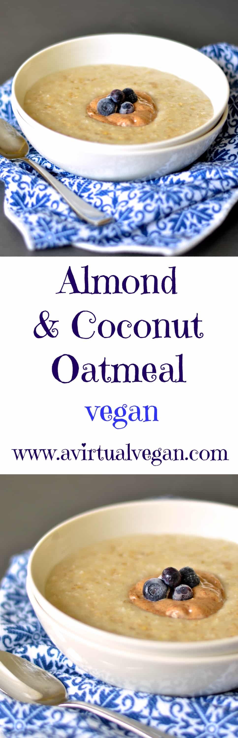 Upgrade your regular bowl of oatmeal to this ultra creamy & rich bowl of almond and coconut gorgeousness and I promise you won’t be disappointed! #oatmeal #vegan #almond #coconut