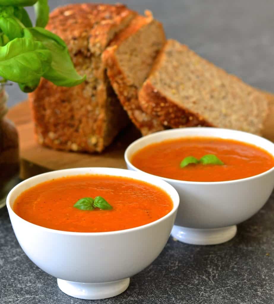 Juicy, plump tomatoes & aromatic fresh basil come together beautifully in this fresh and vibrant soup which takes only ten minutes to make.