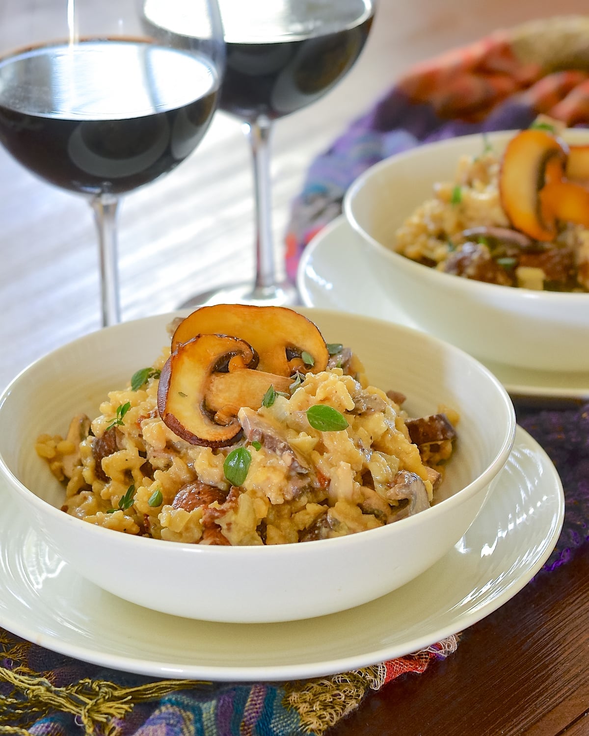 a bowl of vegan garlic mushroom risotto