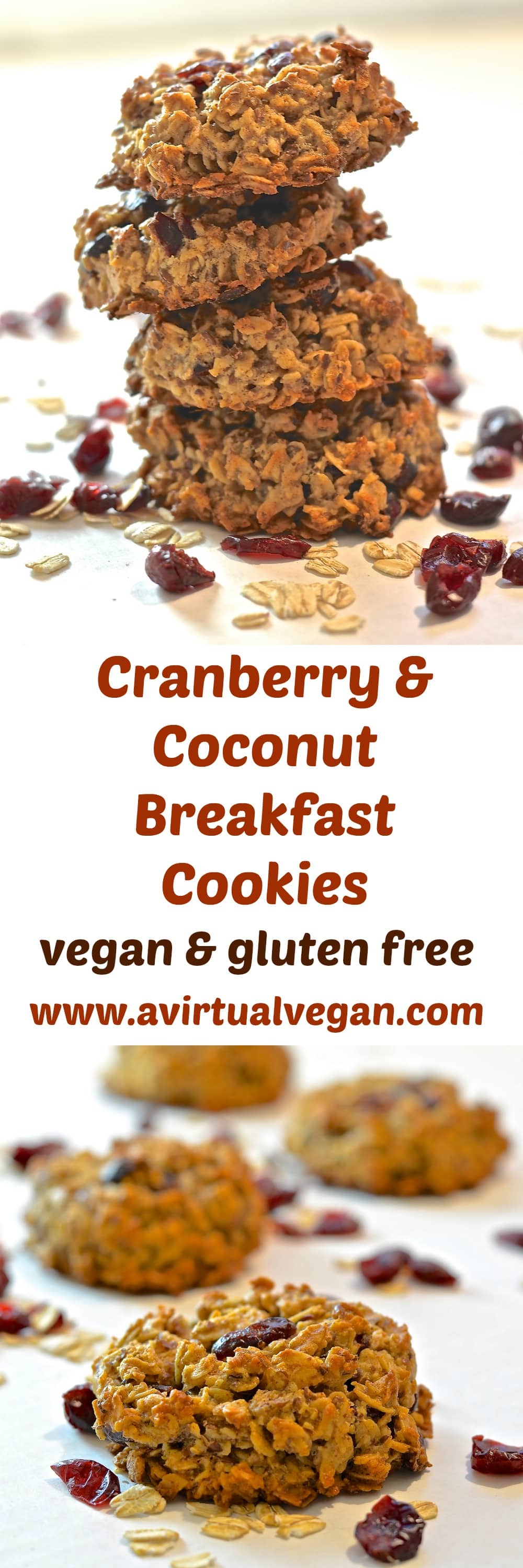 Grab and go breakfasts don't get any better than these Cranberry & Coconut Breakfast Cookies. Dense, crunchy, chewy, delicious and bursting with toasty coconut & ruby-red cranberries!