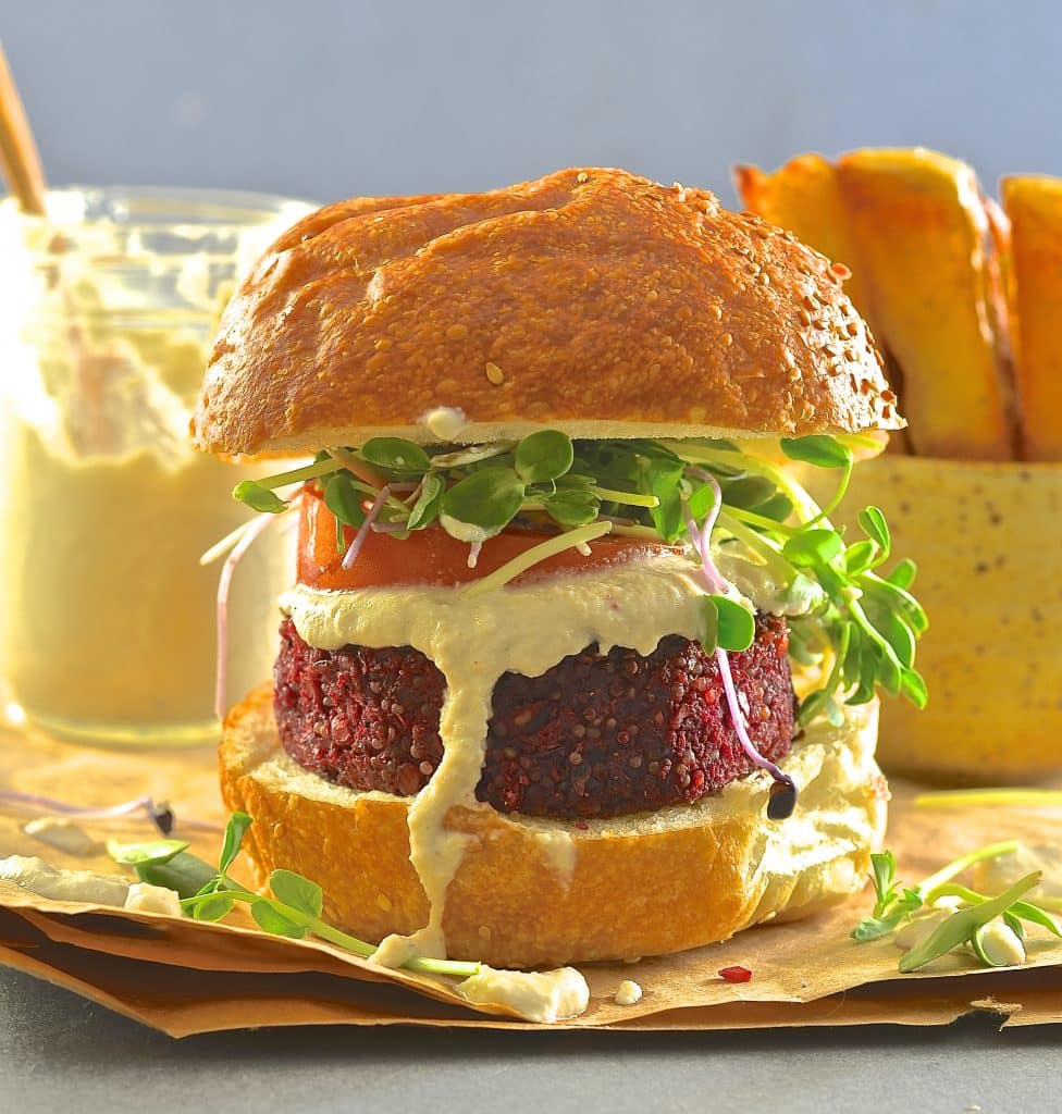 Bring on the burgers! These Beet Lentil & Quinoa Burgers are big, hearty & flavourful. A splodge of creamy horseradish sauce complements the earthy beets perfectly & provides a veggie burger taste sensation!