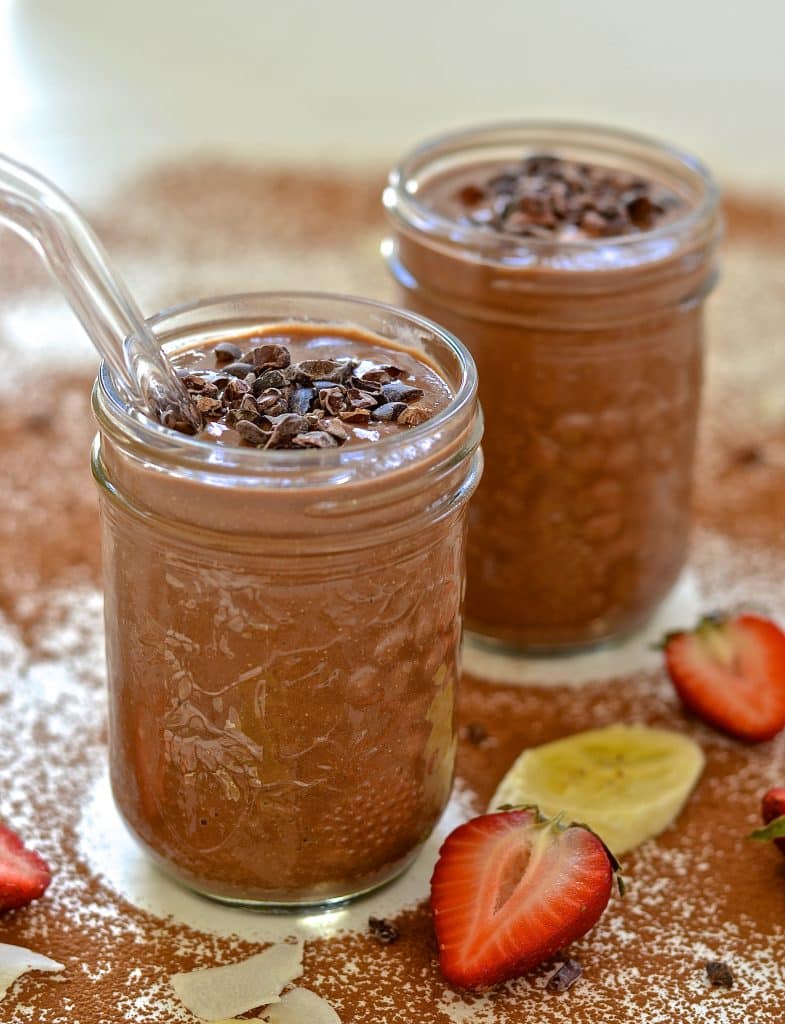 Get your chocolate fix in smoothie form! Velvety smooth, rich & chocolatey but full of good for you ingredients, this healthy chocolate smoothie will get your day started the right way!
