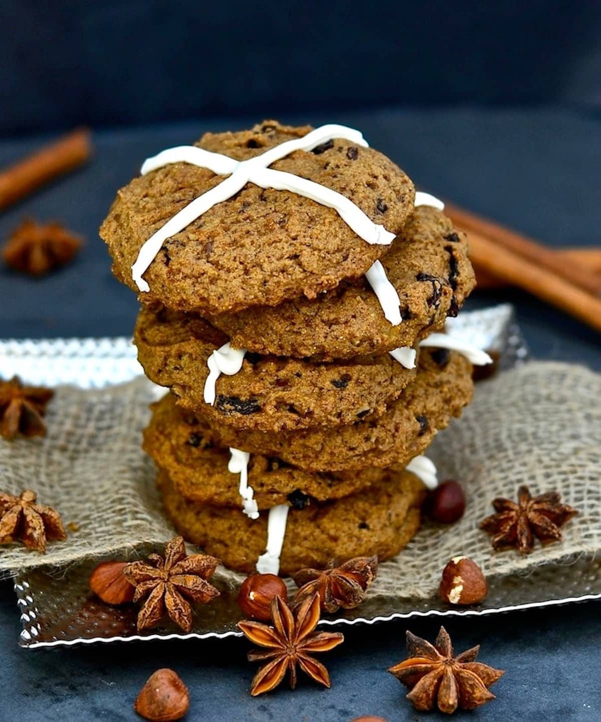 a stack of hot cross cookies 