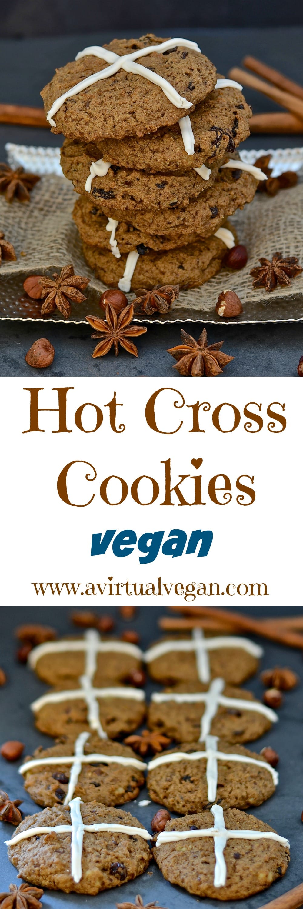 These soft, chewy, spicy, fruit & nut studded Hot Cross Cookies have all the flavours of a hot cross bun in cookie form! #cookies #hotcrossbuns #easter