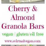 Plump, chewy dried cherries, crunchy almonds & wholesome oats & seeds make these Cherry Almond Granola Bars the perfect healthy snack or on the go breakfast. They are completely oil free, very lightly sweetened & come with bake or no bake options!
