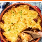 The ultimate Vegan Lentil Shepherd's Pie featuring rich, flavourful, saucy lentils topped with fluffy, creamy mashed potatoes & baked until deliciously golden brown & crispy. Easy, healthy, comforting and filling!