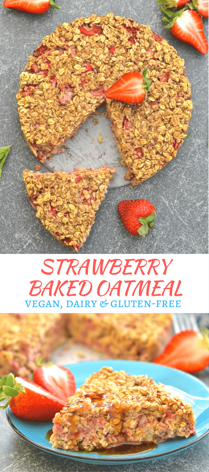 This strawberry baked oatmeal is the perfect no fuss make ahead breakfast. Quick, easy, healthy & full of sweet strawberry & vanilla flavour!