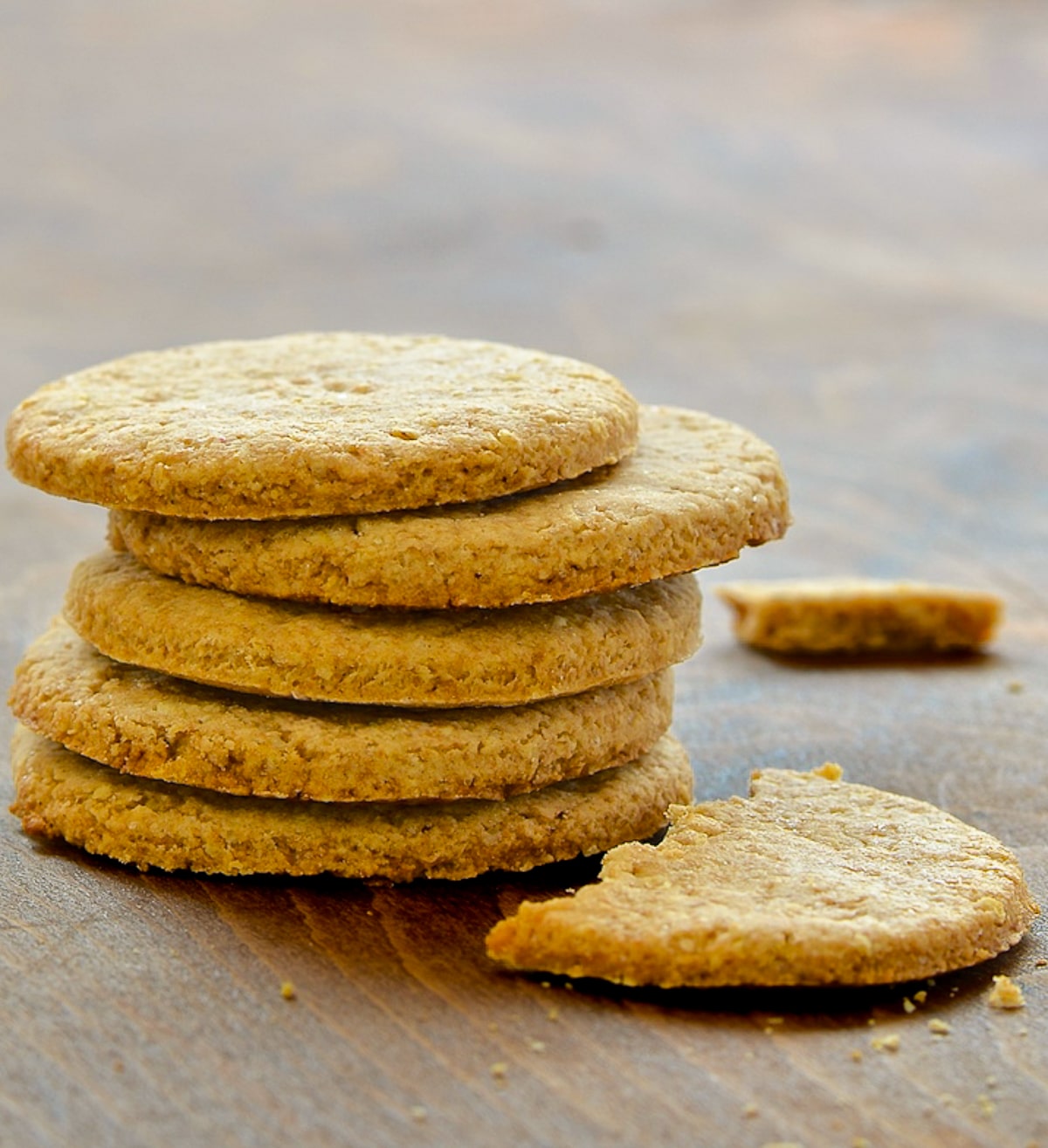 a stack of vegan digestive biscuits