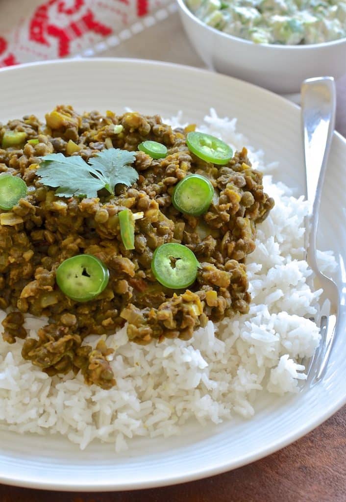 These spicy & flavourful Indian style Keema Lentils are ridiculously easy to make. Cook in a pan for a speedy dinner or use a slow cooker for a more leisurely approach. Serve with my simple & refreshing cucumber raita & some rice for a delicious & satisfying meal.
