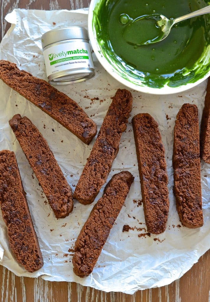 Perfectly crisp, Double Chocolate Matcha Biscotti. The floral, almost grassy tones of the matcha work so well with the chocolate & I promise that they will not collapse when submerged into your favourite drink!
