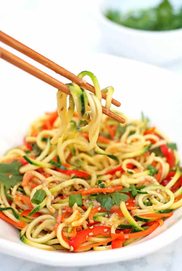 healthy zucchini recipes -- photo of miso zucchini noodles from A Virtual Vegan