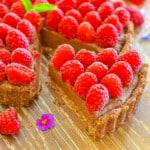 healthy chickpea chocolate tart with raspberries