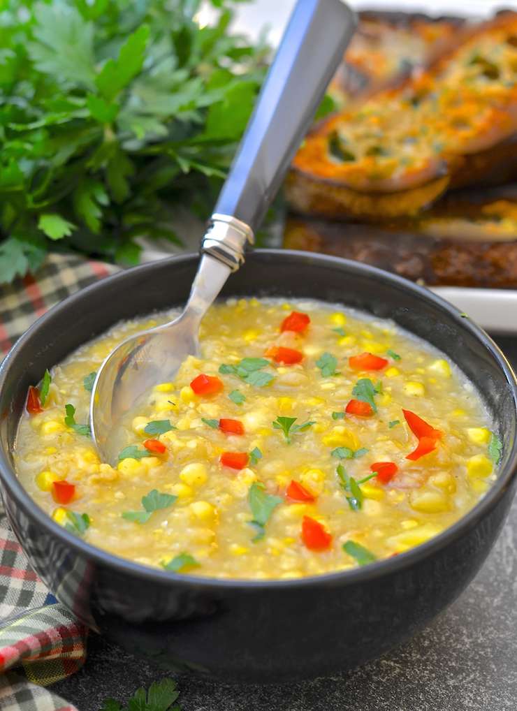 A luscious, comforting and creamy Vegan Corn Chowder that is ready from start to finish in under 30 minutes & has only 5 ingredients!