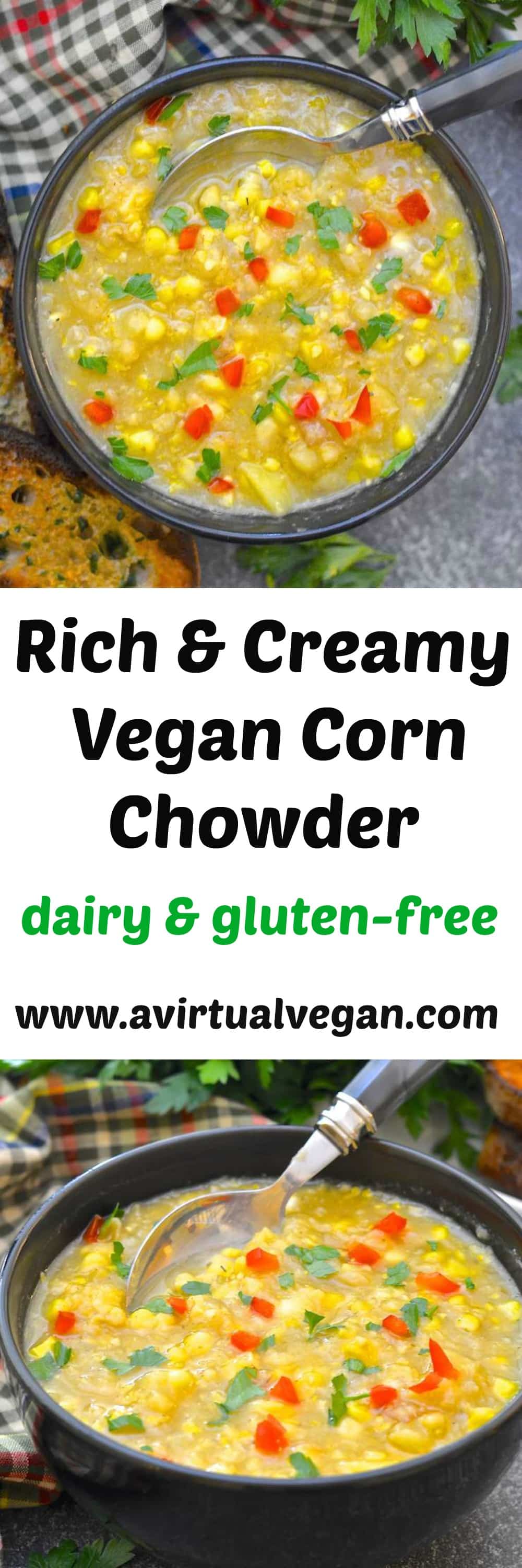A luscious, comforting and creamy Vegan Corn Chowder that is ready from start to finish in under 30 minutes & has only 5 ingredients (plus water & seasoning)!