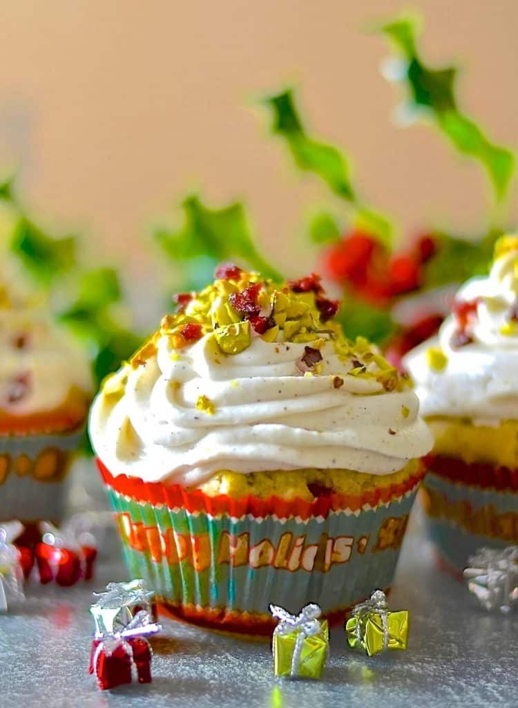 Festive Vegan Cupcakes with tiny gift decorations