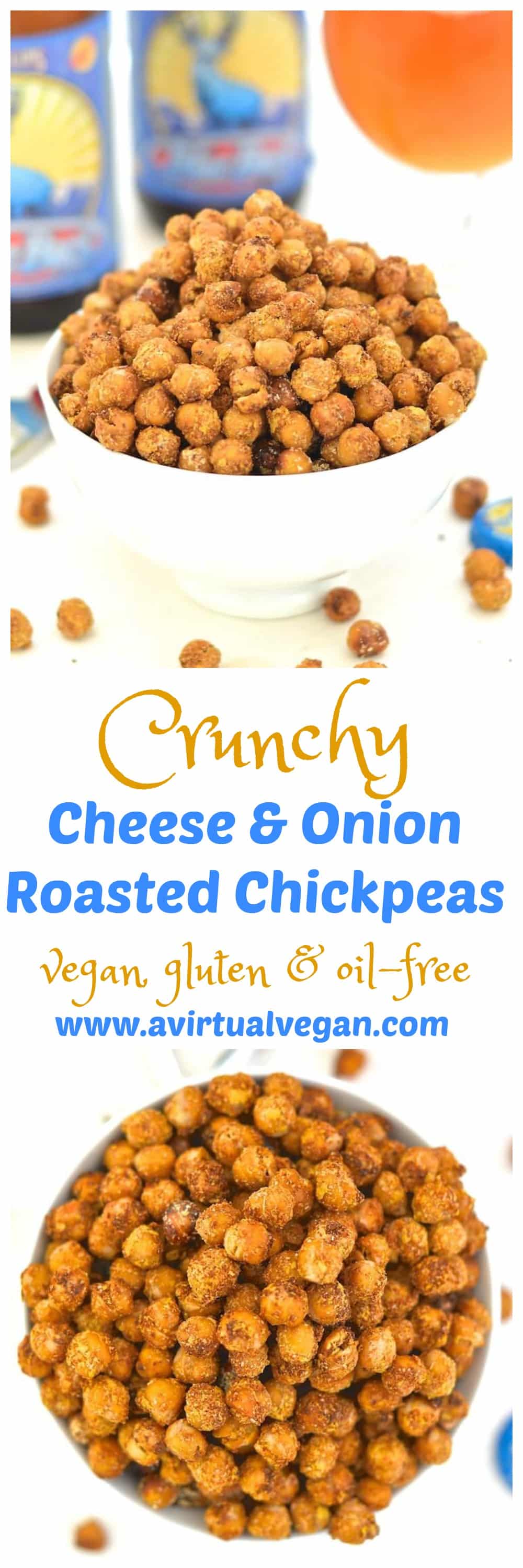 Ridiculously crunchy & addictive Cheese & Onion Roasted Chickpeas. The perfect savoury snack and totally dairy, gluten & oil-free!