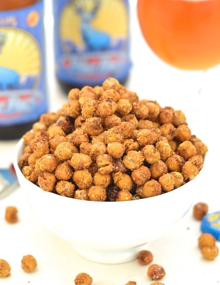 crispy roasted chickpeas in a white bowl 