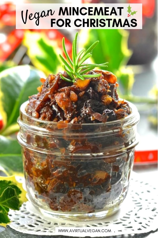 Festive, rich & fruity Vegan Mincemeat steeped in boozy deliciousness! A Christmas staple that is really easy to make & can be used in all sorts of ways. It's also perfect for gifting. #christmas #mincemeat #christmasmincemeat #veganmincemeat #veganchristmas