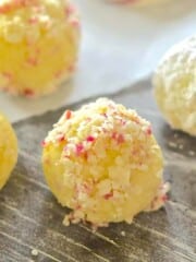vegan white chocolate candy cane truffles
