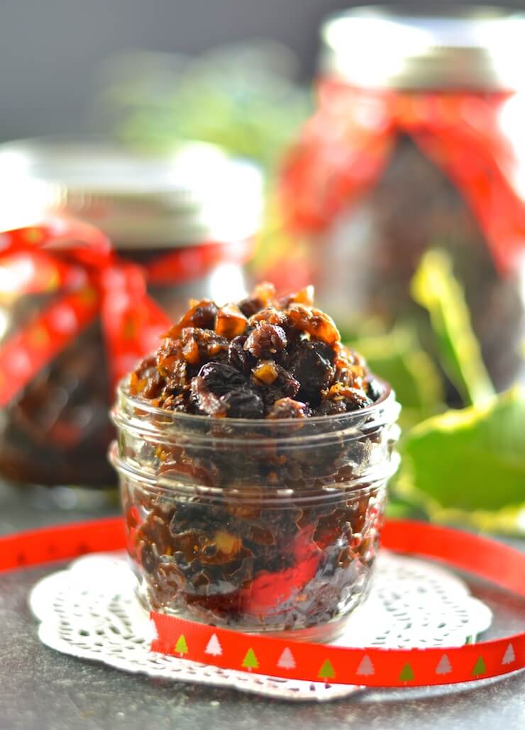 a jar of mincemeat with lid off