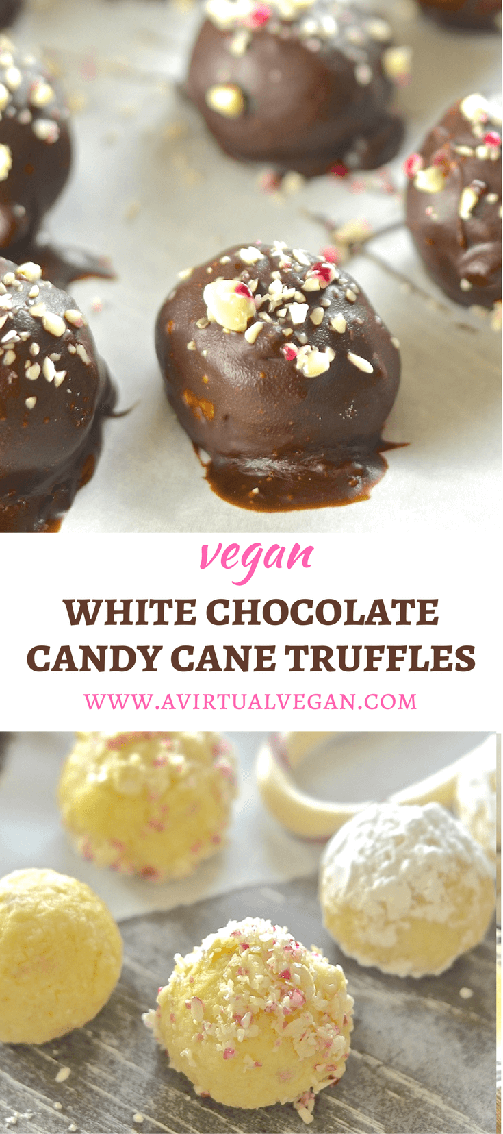 These festive Vegan White Chocolate Candy Cane Truffles are meltingly rich, sweet, creamy & indulgent.