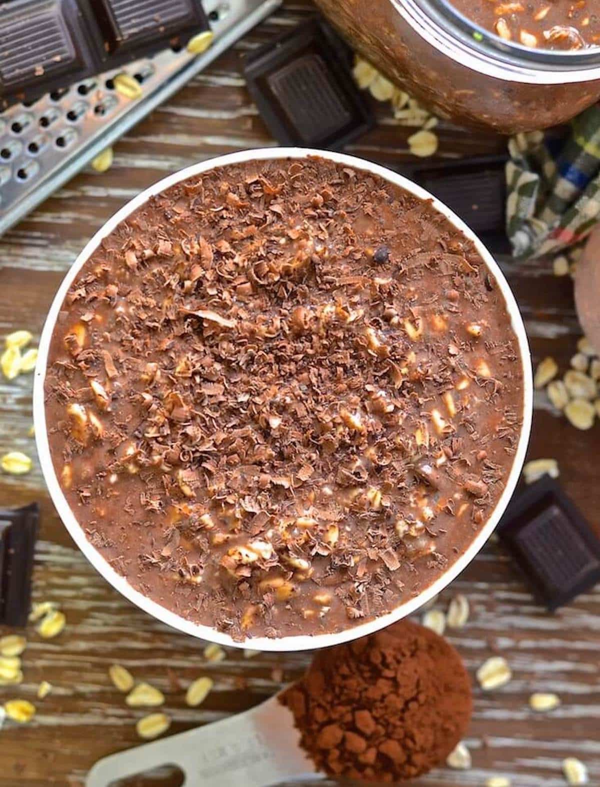 a bowl of chocolate ginger overnight oats