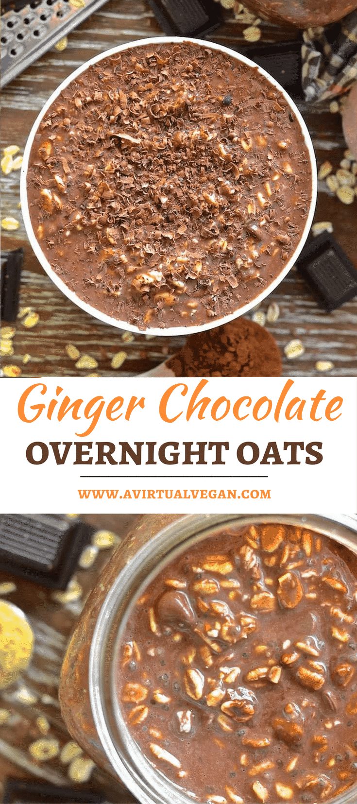 Ginger Chocolate Overnight Oats - Wake up to a jar of chocolatey, oaty goodness with a touch of aromatic ginger warmth. No cooking involved