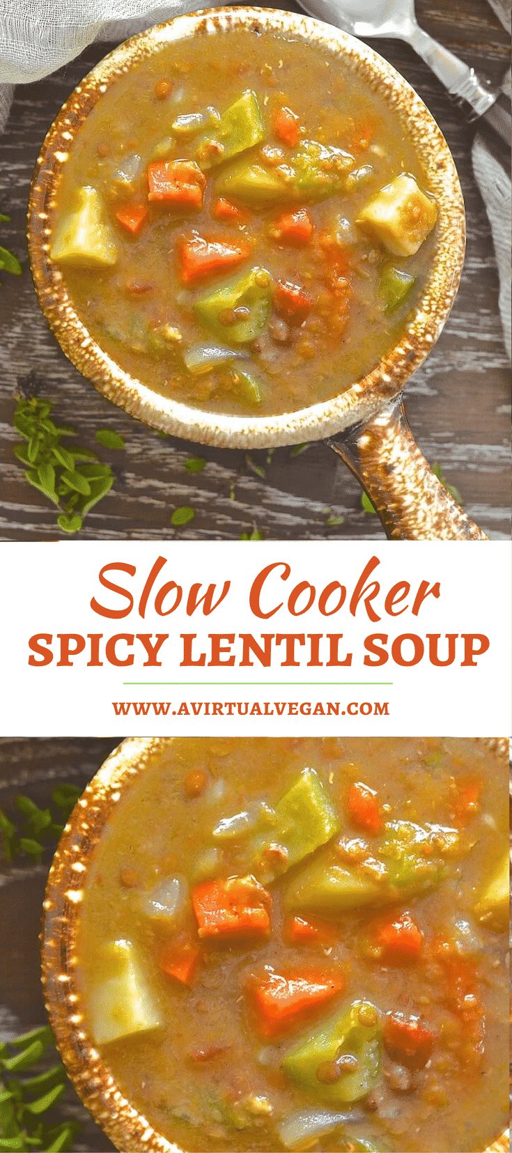 Cozy Slow Cooker Spicy Lentil Soup - A Virtual Vegan