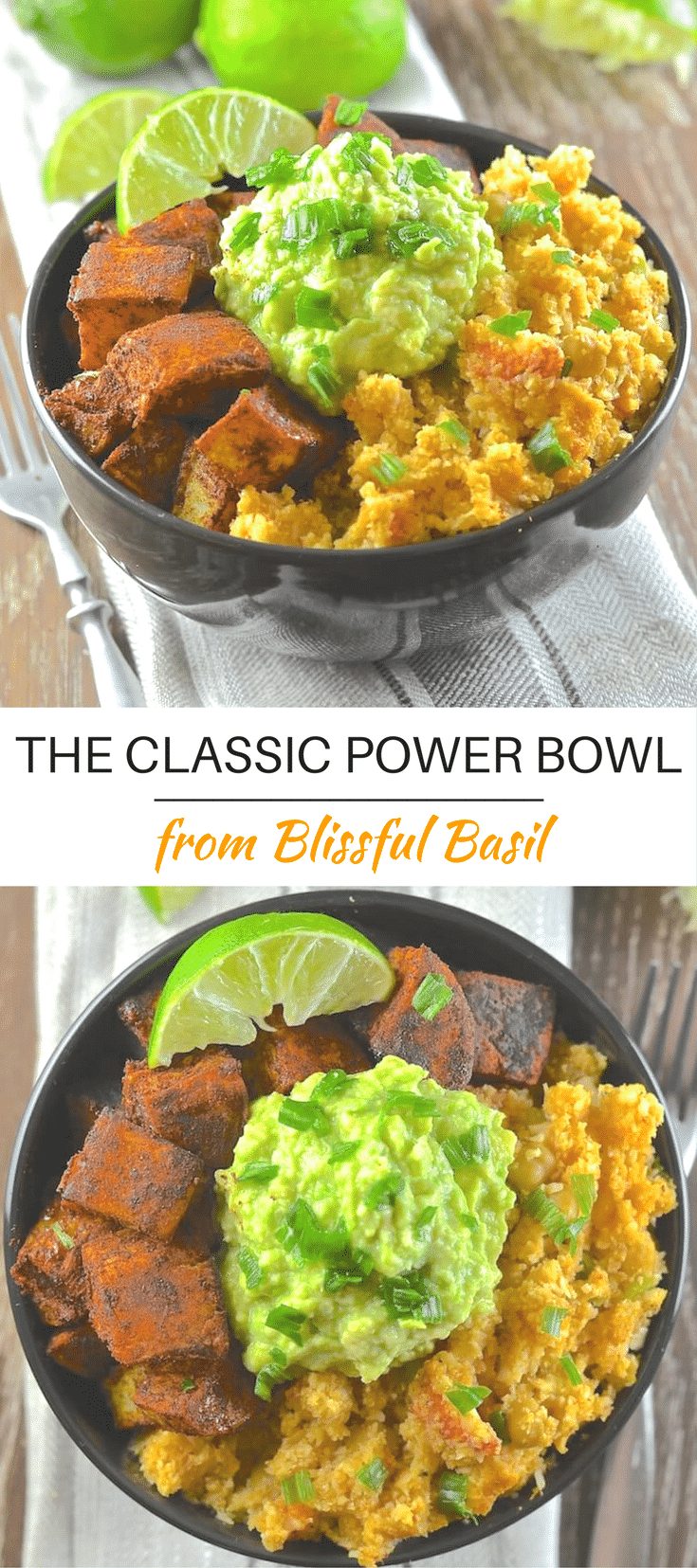 Find your bliss with The Classic Power Bowl from Blissful Basil. Spicy cauliflower rice, warming sweet potatoes & garlicky avocado mash.