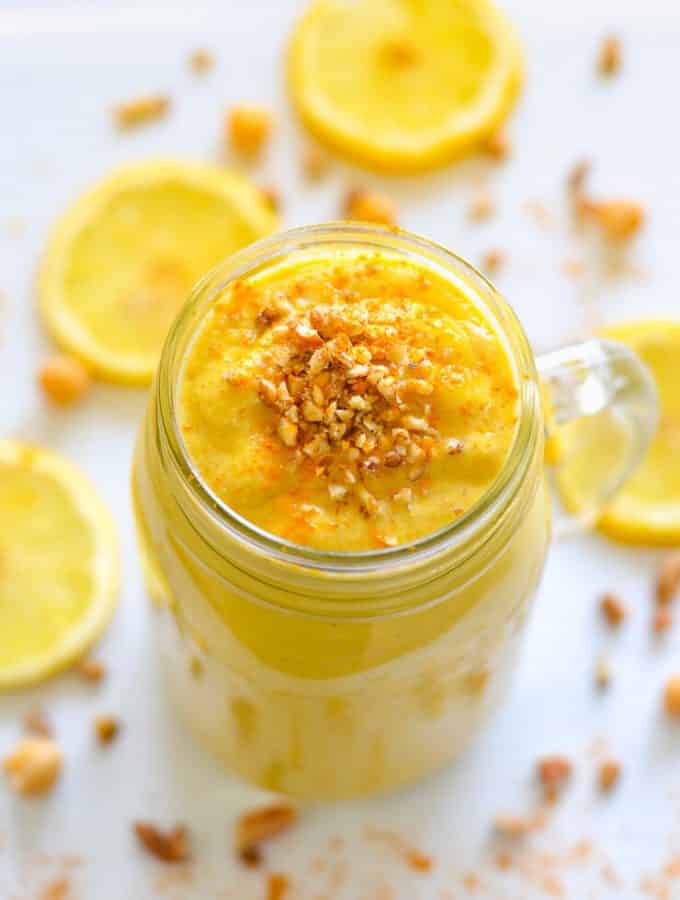 This banana-free, Luscious Lemon Cheesecake Smoothie is the most decadent smoothie I have ever tasted. It is like dessert in a glass & tastes just like lemon cheesecake in thick, amazingly delicious, liquid form. It also happens to be super healthy!