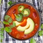 Super tasty Chili Soup that can be made quickly on the stove-top or more slowly in a slow cooker. Simple, comforting & delicious with only 8 ingredients!