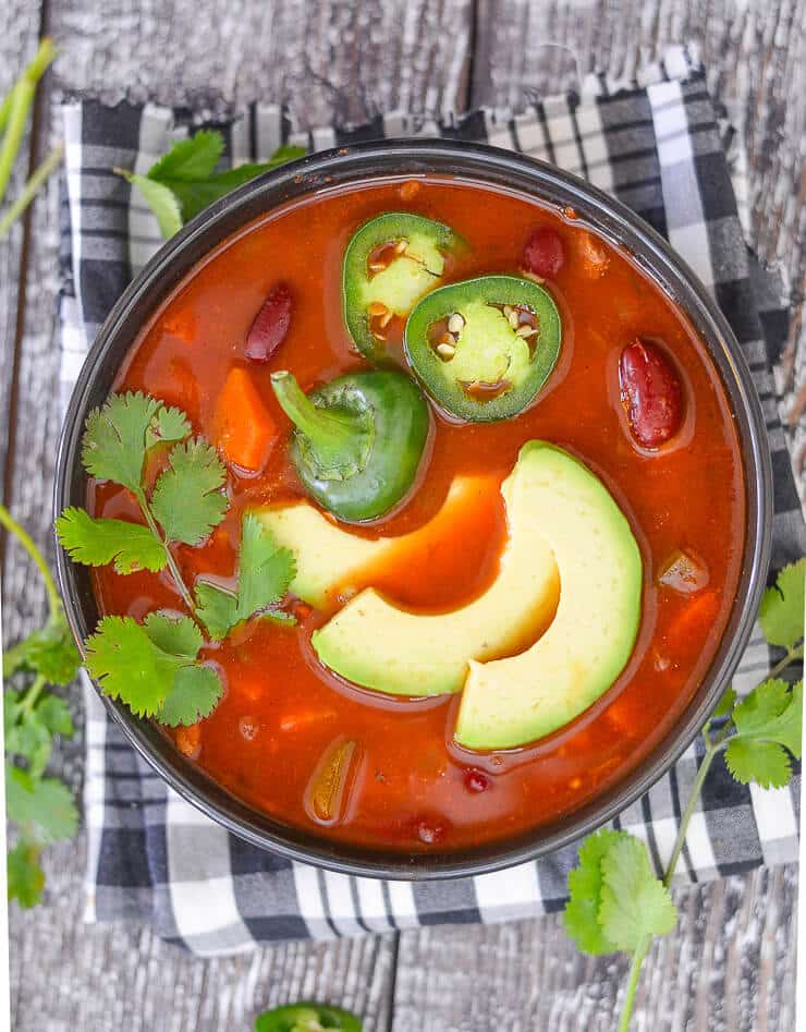 Super tasty Chili Soup that can be made quickly on the stove-top or more slowly in a slow cooker. Simple, comforting & delicious with only 8 ingredients!