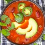 Super tasty Chili Soup that can be made quickly on the stove-top or more slowly in a slow cooker. Simple, comforting & delicious with only 8 ingredients (plus water & salt)!