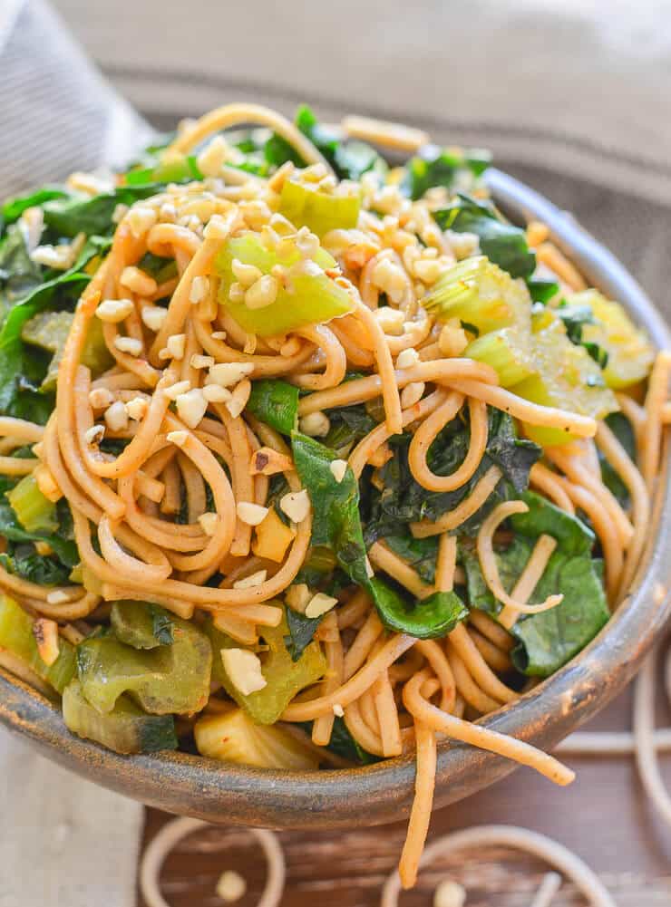 This Swiss Chard Soba Noodle Stir Fry is super quick & easy to make & is tossed with the most delicious sweet, savoury & spicy maple, tamari 'instant' sauce!