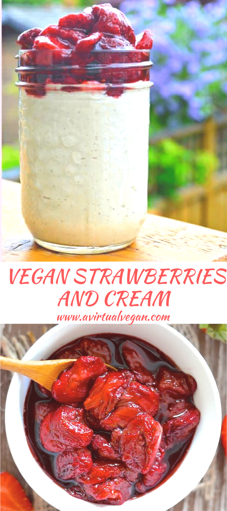 Sweet syrupy roasted strawberries served over thick, rich dairy free vanilla bean cream. These Vegan Strawberries and Cream are extravagantly delicious but so easy to make!