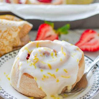 strawberry sweet rolls with drippy lemon frosting