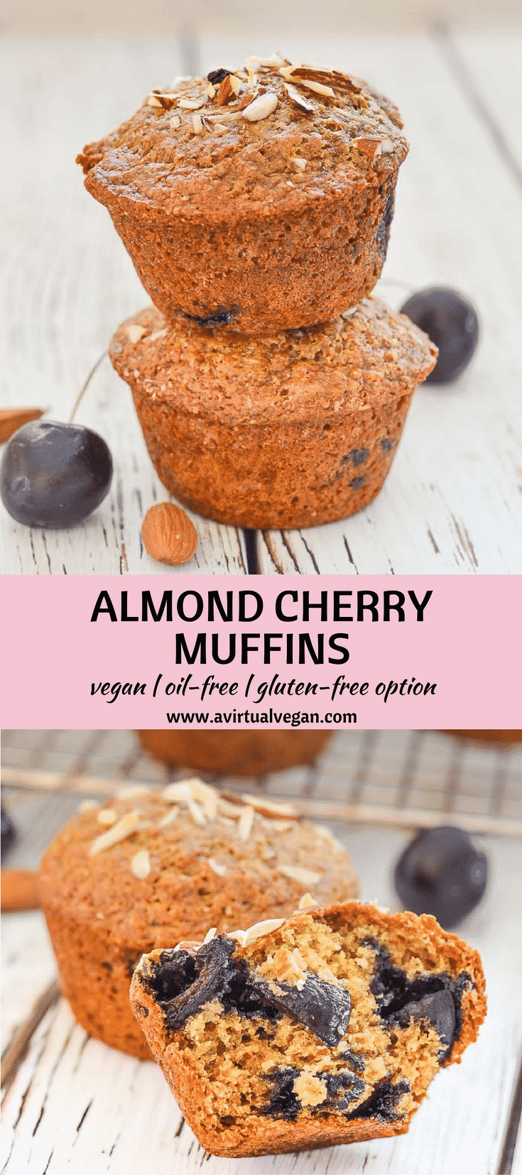 Buttery, moist, soft Almond Cherry Muffins. Full of flavour & bursting with juicy cherries in every bite. And they can be made gluten-free!