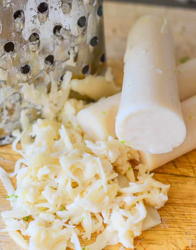 Hearts of palm grated for Thai Style Vegan Fish cakes- A Virtual Vegan