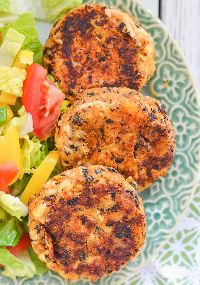 Close up from above of Thai Style Vegan Crab Cakes