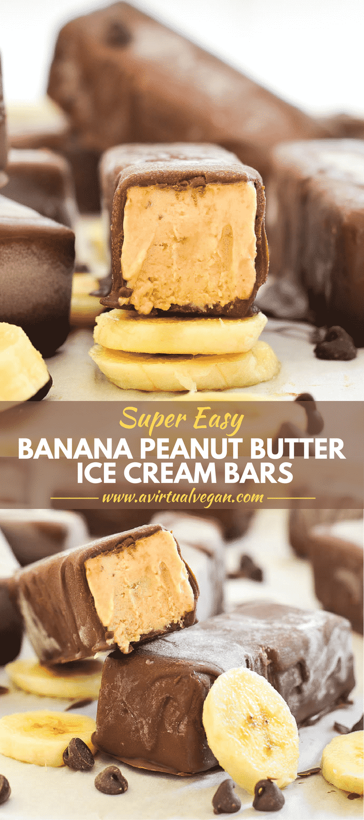 You are going to love these Super Easy Banana Peanut Butter Ice Cream Bars! They are ridiculously easy to make & only have 5 ingredients (plus salt)!