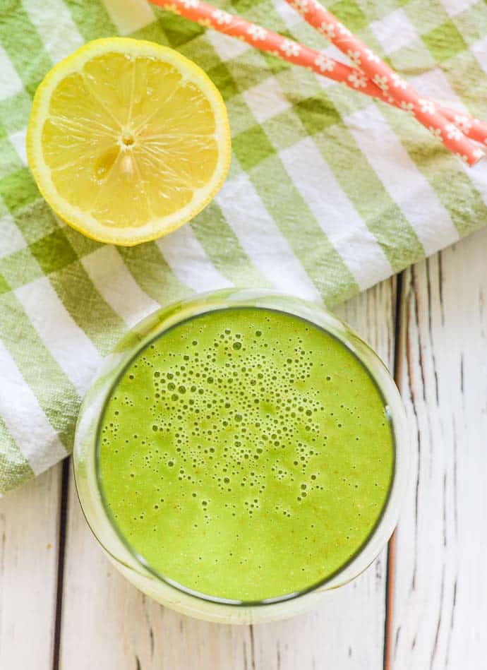 Kale Apple Smoothie in glass from above