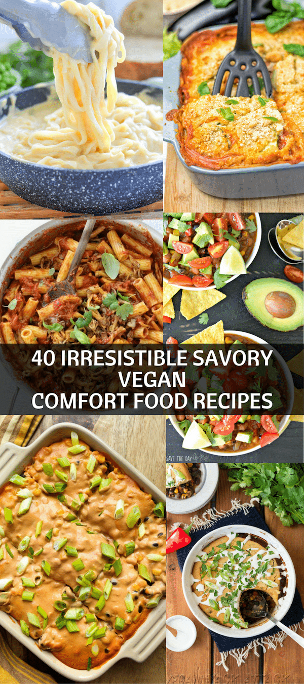 A mouthwatering collection of soul warming and irresistible Vegan Comfort Food Recipes to cozy up with this fall and winter. #comfortfood