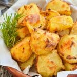 Golden Crispy Roasted Potatoes without a single drop of oil. Easy, healthy, low calorie and virtually fat-free! 