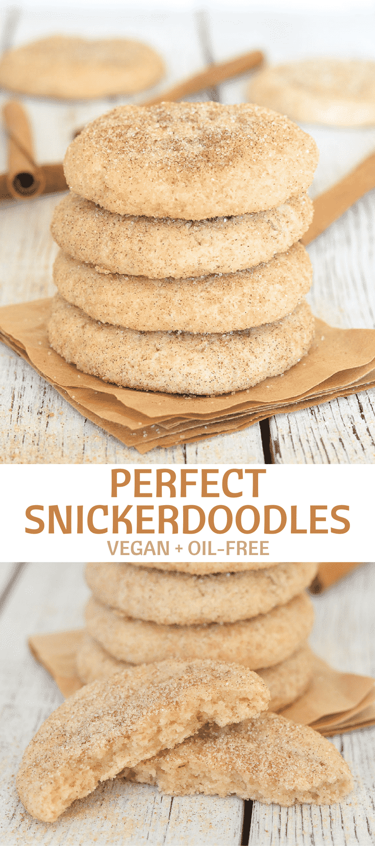 Perfect Vegan Snickerdoodles made with just a few simple ingredients, no oil & no special equipment. They come together in under 25 minutes and are super soft-baked, puffy, buttery, cinnamon-y, sugary & totally & utterly irresistible!