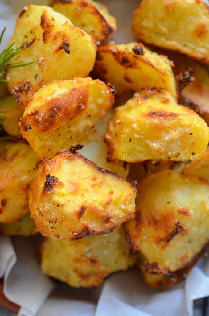 Healthy No Oil Crispy Roasted Potatoes - close up shot