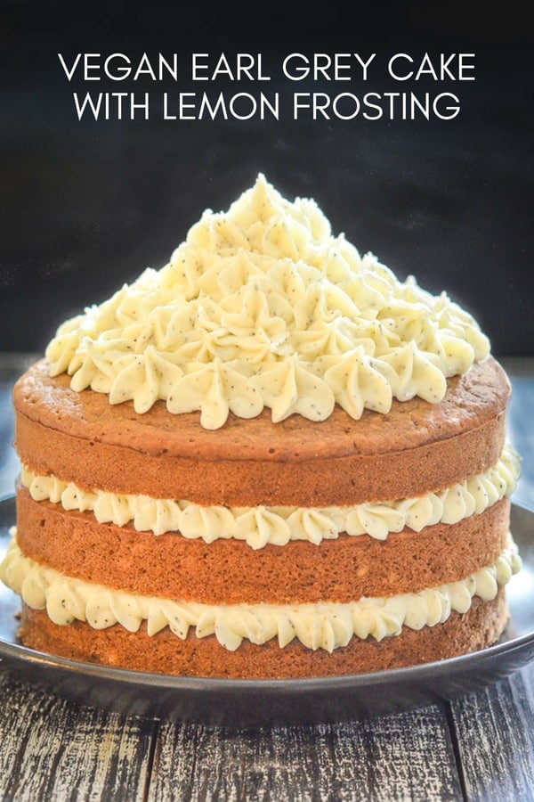 An exceptional yet simple layered Vegan Cake with subtle Earl Grey fragrance & fluffy, buttery, lemony frosting. It can be made as a 3 layer cake, a 2 layer cake or even 6 muffins. You will find full instructions for all 3!